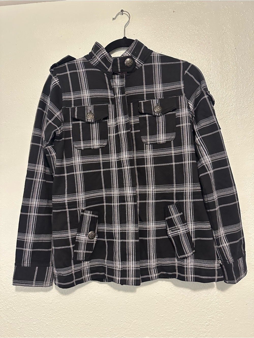 La Kitty Black & White Plaid Zip Jacket Size Small